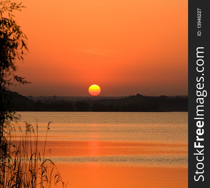 Sunset on the lake or river