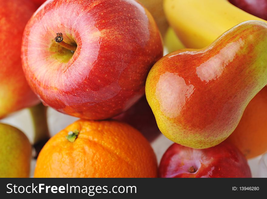 Heap of ripe tasty fruit close up