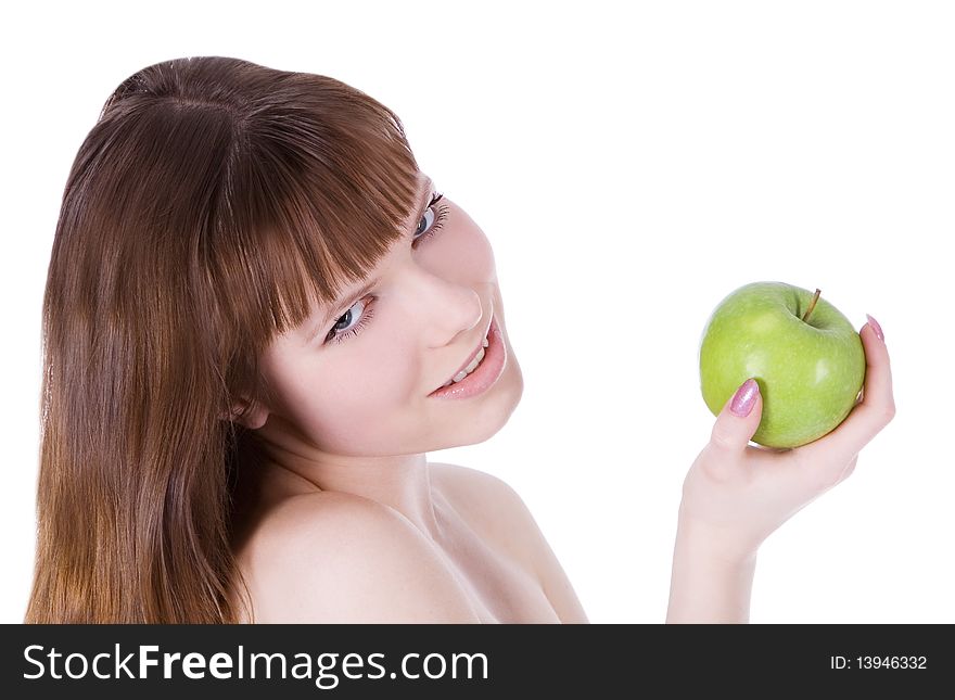 Picture Of Topless Woman With Green Apple