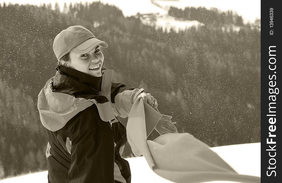 Smiling young woman on the mountains. Smiling young woman on the mountains