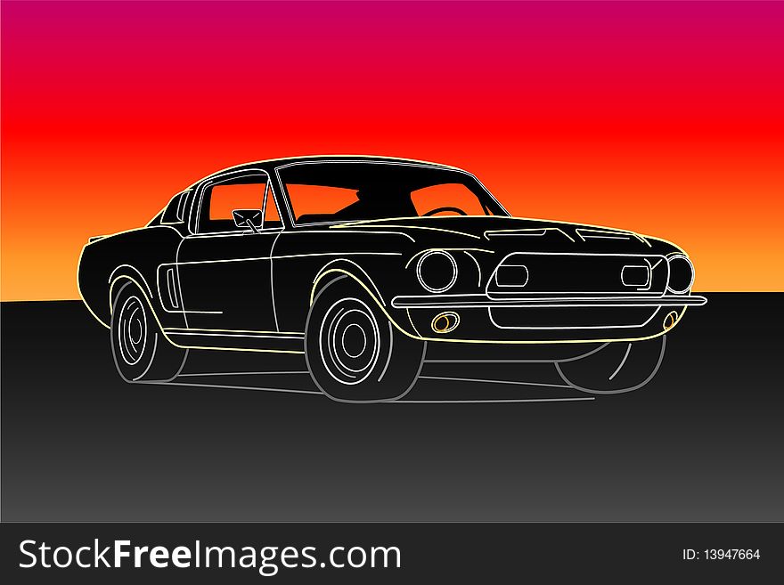 Famous old sport car with sunset background. Famous old sport car with sunset background