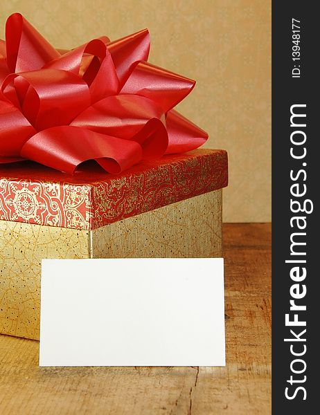 Present With Red Bow And Blank Gift Card
