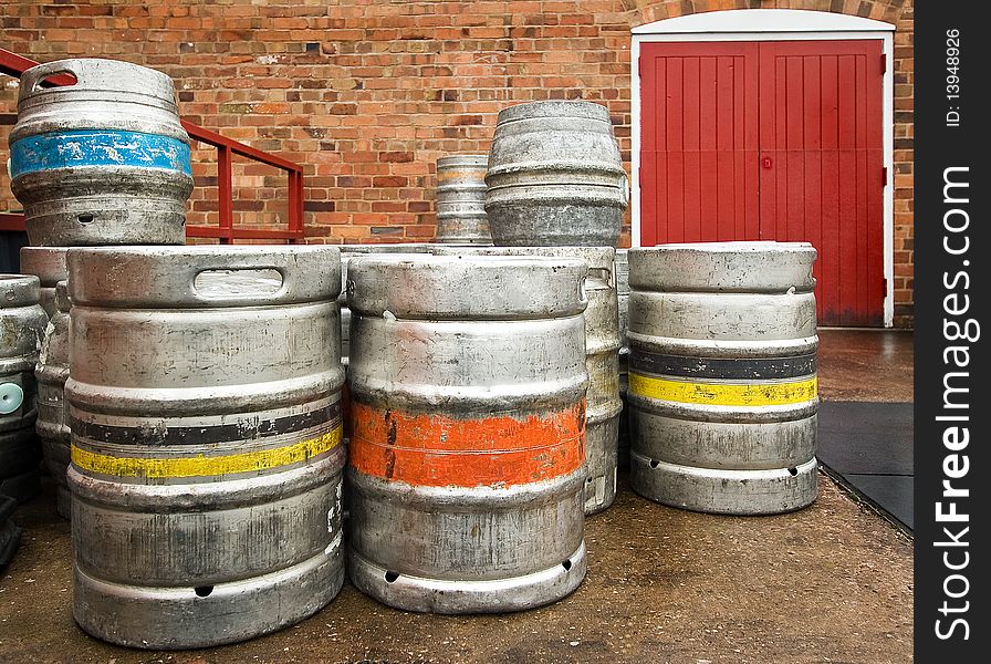 Barrels full of beer on a beer yard. Barrels full of beer on a beer yard
