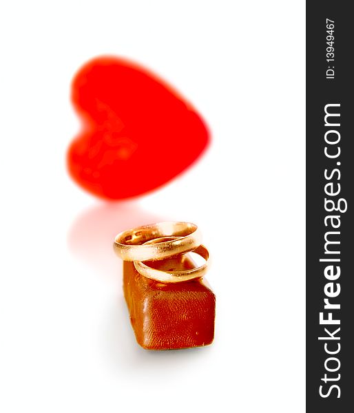 Gold Rings, Heart And Chocolate Candy