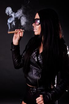 Sexy Brunette With Cigar Stock Photos Sexy Brunette With Cigar Stock Photos