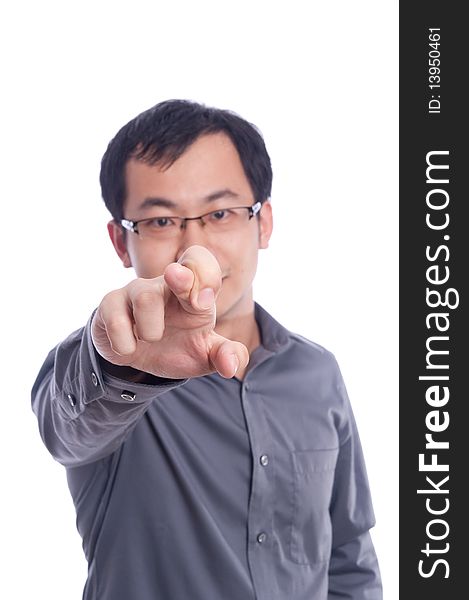 Young asian male model with hand gesture in business shirt