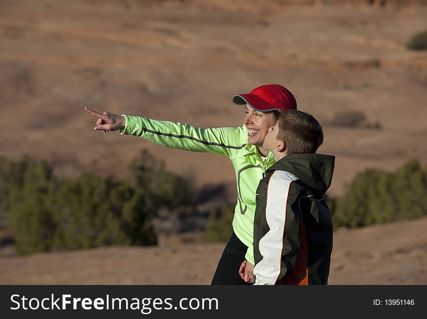 Mother and Son Hiking