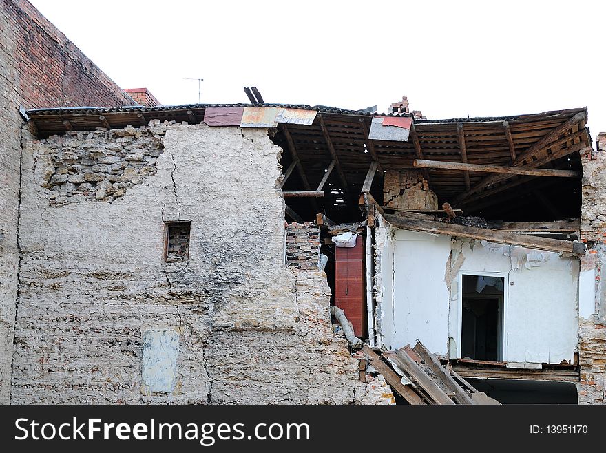 Part of the house destroyed during earthquake. Part of the house destroyed during earthquake