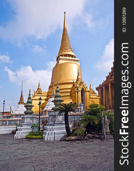 Famous temple Phra Sri Ratana Chedi covered with foil gold in the inner Grand Palace. Famous temple Phra Sri Ratana Chedi covered with foil gold in the inner Grand Palace