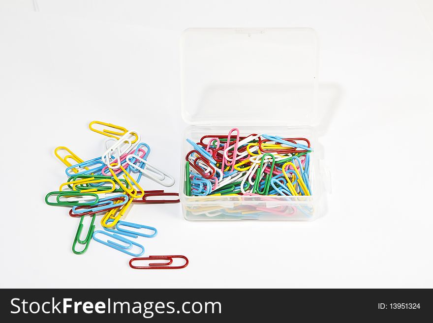A box of clips on white background