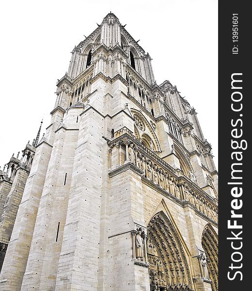 Notre Dame Cathedral in Paris. Isolated over white. Notre Dame Cathedral in Paris. Isolated over white.