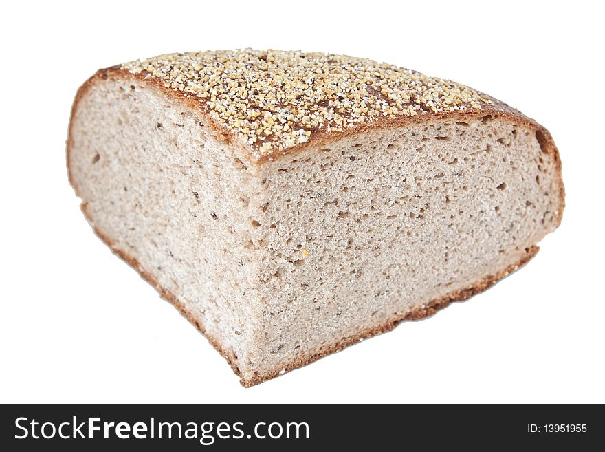 Quater loaf of the rye bread on the white background. Quater loaf of the rye bread on the white background