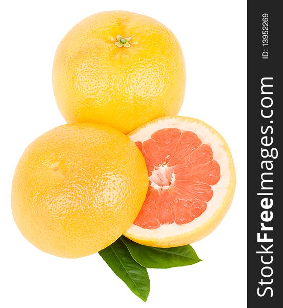 Close-up ripe red grapefruits, isolated on white