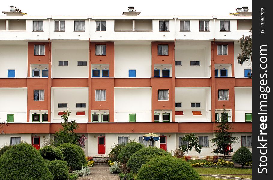 Front view of a beach hotel in Iran