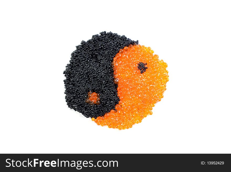 Yin Yang symbol of red and black caviar