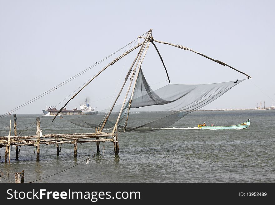 The traditional Chinese Fishing Nets at Cochin, India