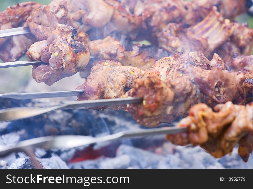 Close-up view of the barbecue