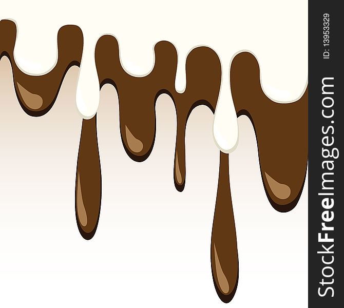 Illustration, fluid chocolate and milk on white background. Illustration, fluid chocolate and milk on white background