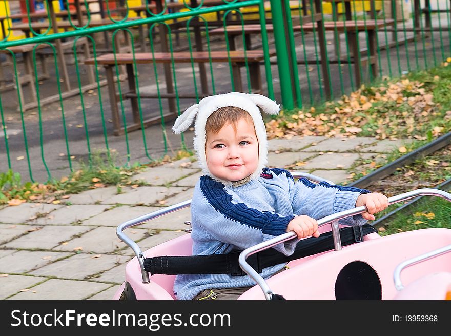 Picture of boy in funny hat on park amusement. Picture of boy in funny hat on park amusement