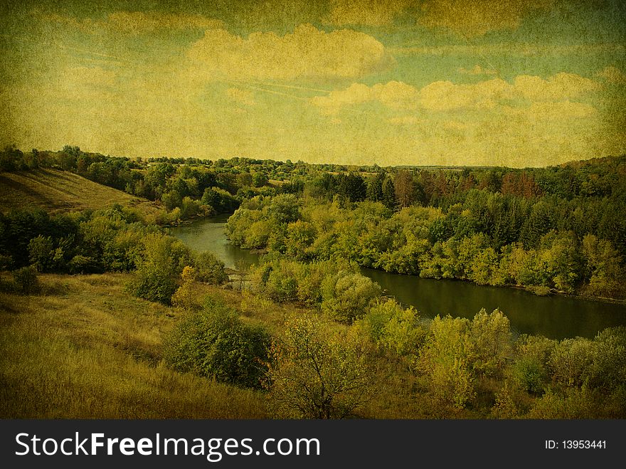 Landscape - meadow, sky and river