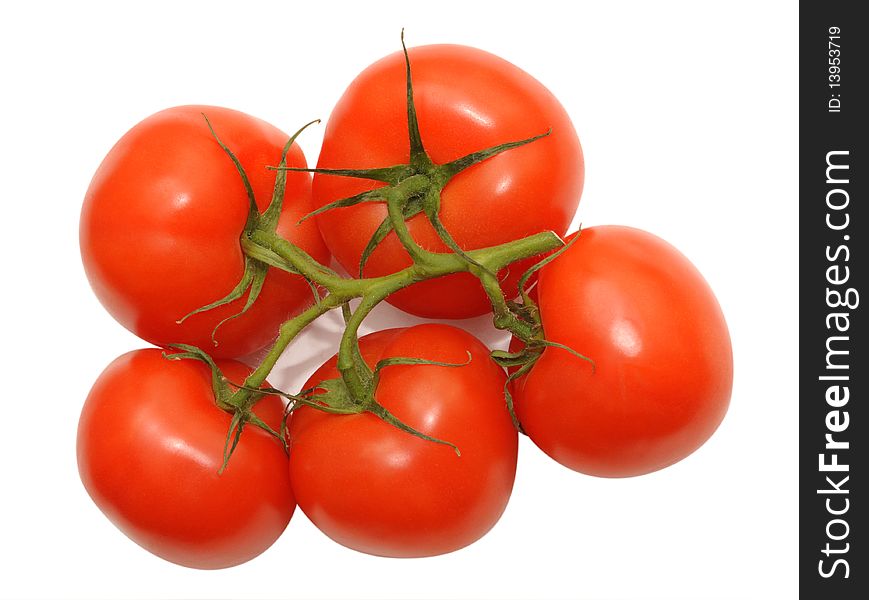 Bunch of fresh tomatoes on white background.