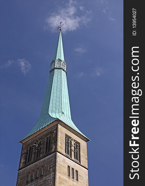 Copper clad church spire in Hamlin, Germany