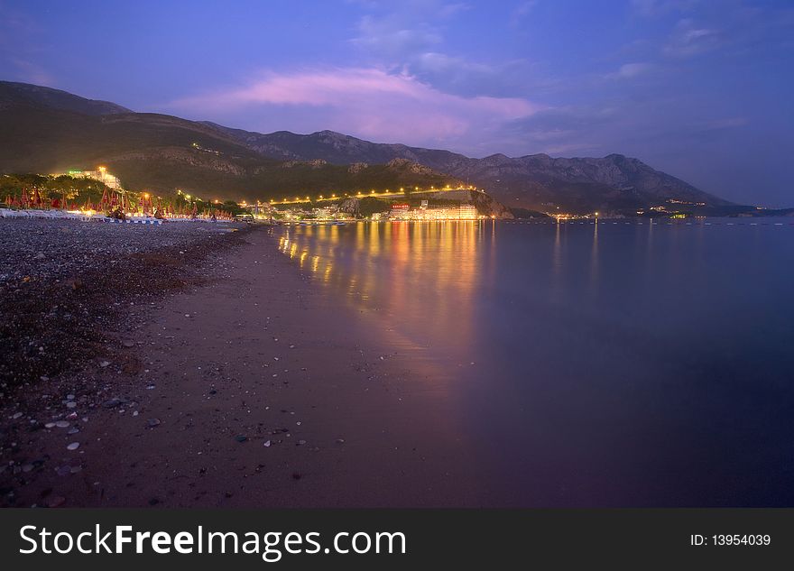 Montenegro sea-side during summer season at night.