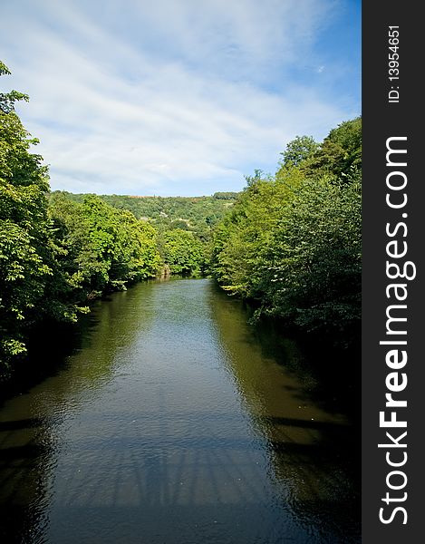 A view of the  river derwent 
at matlock bath in derbyshire in england. A view of the  river derwent 
at matlock bath in derbyshire in england