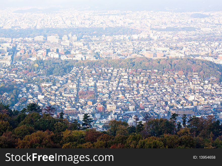 Panorama top view of Kyoto, Japan. Panorama top view of Kyoto, Japan