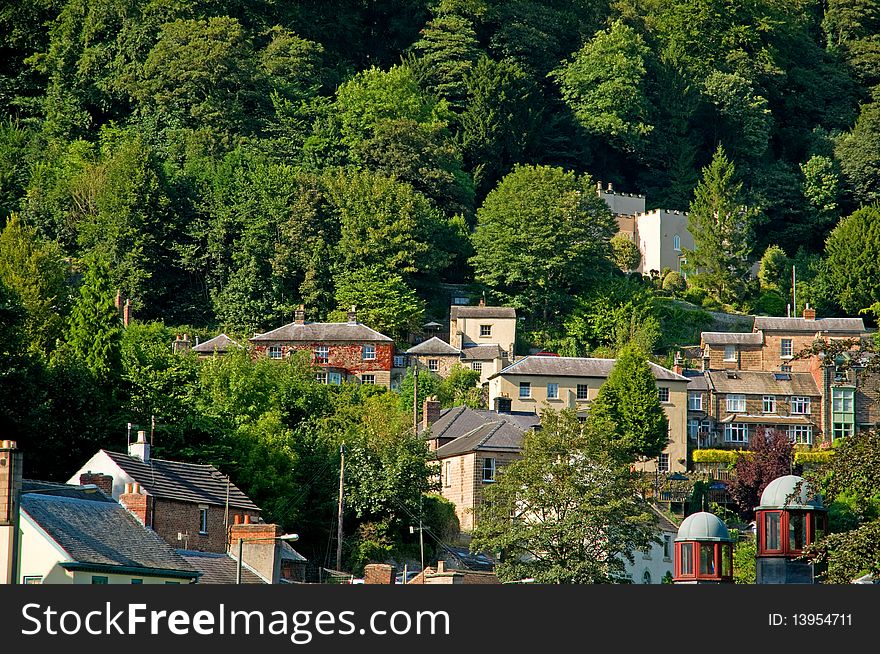 A view of  the town  
at matlock bath in derbyshire in england. A view of  the town  
at matlock bath in derbyshire in england
