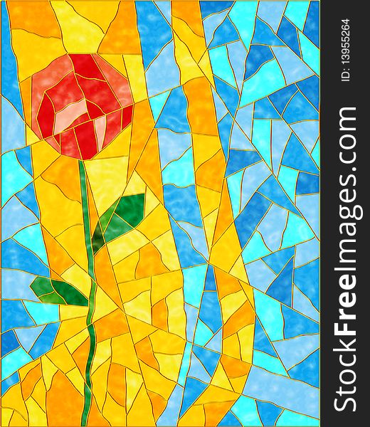 Painted glass. The Red flower. The Illustration.