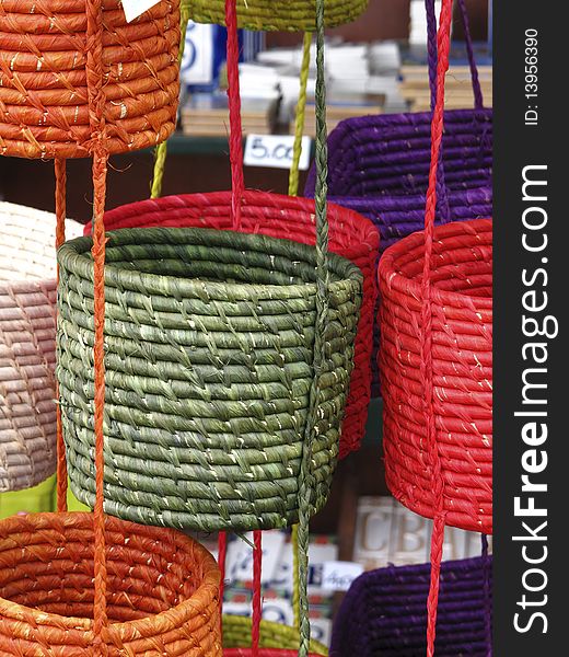 Colored little basket at market place