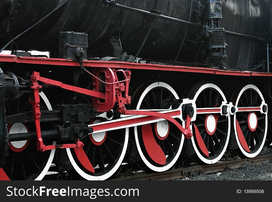 Train wheels on a old locomotive. Train wheels on a old locomotive