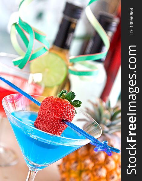 Cocktail with strawberry and decoration