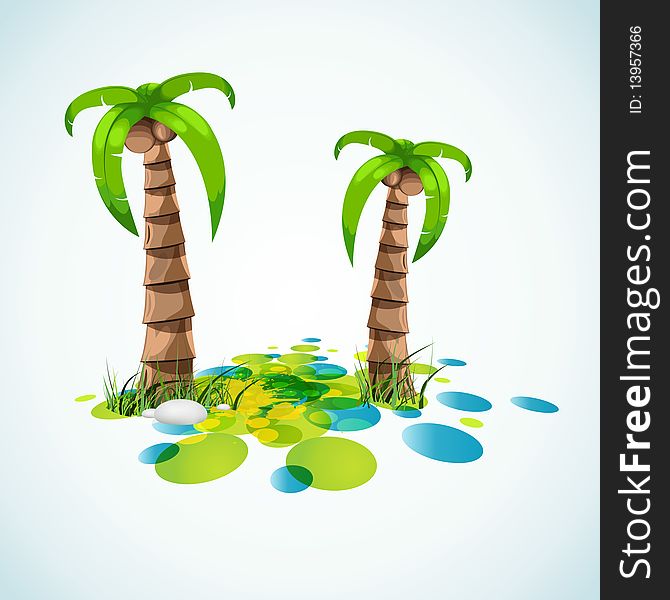 Island abstraction with two situated fresh palm trees. Island abstraction with two situated fresh palm trees