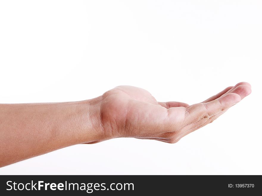 Hand holding an object. insert your product. Isolated image