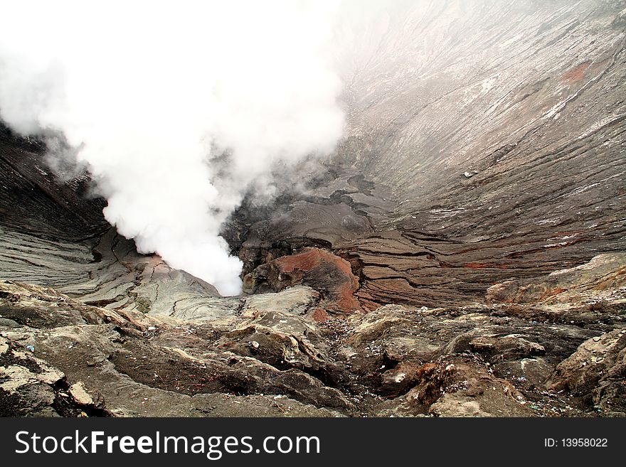 View into the Mount Bromo crater in East Java.