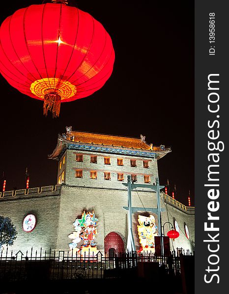 The night scene in south gate of Xi'an city. The night scene in south gate of Xi'an city