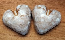 Two Sweet Ginger Breads In The Form Of Hearts Stock Images Two Sweet Ginger Breads In The Form Of Hearts Stock Images