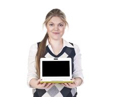 Attractive Business Woman With Laptop Stock Images Attractive Business Woman With Laptop Stock Images