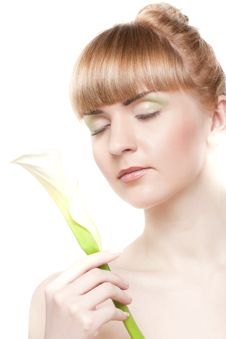 Young Woman With A White Flower Stock Photos Young Woman With A White Flower Stock Photos