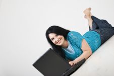 Happy Beautiful Woman Using Laptop Stock Photos