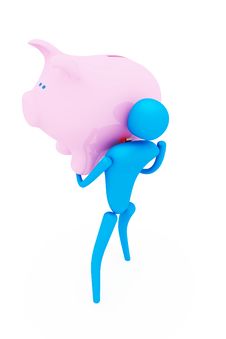 3d Person Holding Piggy Bank Royalty Free Stock Photography
