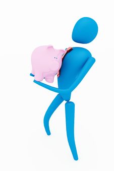 3d Person Holding Piggy Bank Stock Photography