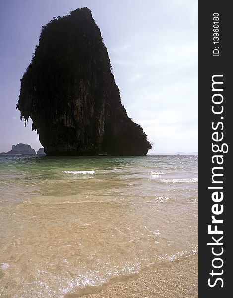 Rock silhouette in the bay of Tham Phra Nang, Thailand. Rock silhouette in the bay of Tham Phra Nang, Thailand