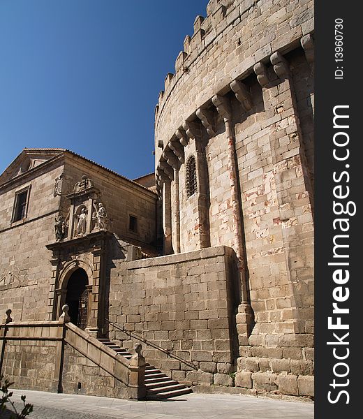 Avila Cathedral detail. The Gothic cathedral is integrated into the city's defence. It was built between the 12th and 14th centuries. - Spain. Avila Cathedral detail. The Gothic cathedral is integrated into the city's defence. It was built between the 12th and 14th centuries. - Spain