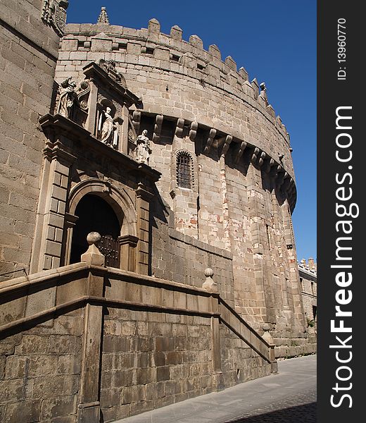 Avila Cathedral detail. The Gothic cathedral is integrated into the city's defence. It was built between the 12th and 14th centuries. - Spain. Avila Cathedral detail. The Gothic cathedral is integrated into the city's defence. It was built between the 12th and 14th centuries. - Spain