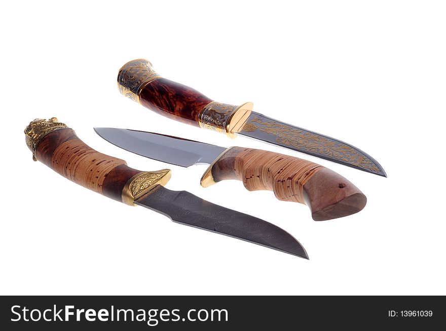 Three beautiful knife on a white background