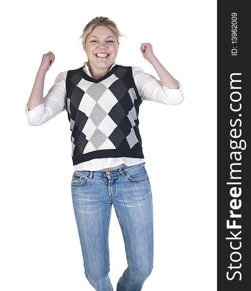 Young woman in a beautiful happy jump