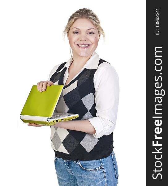 Portrait of a beautiful young woman with laptop. Portrait of a beautiful young woman with laptop